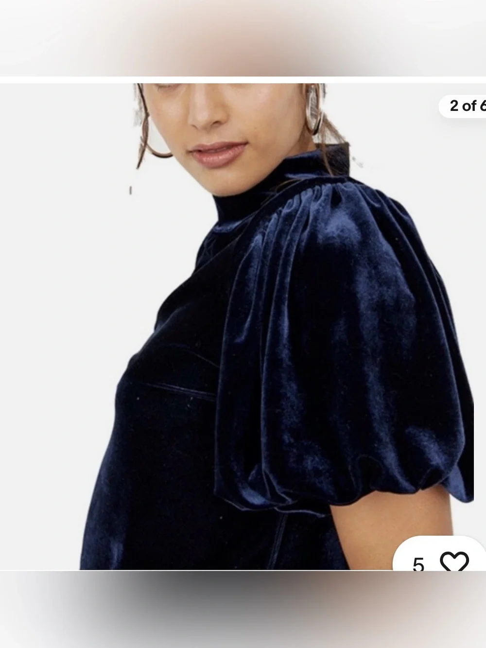 Free People Velvet Puff Sleeve Mock Neck Top - Navy